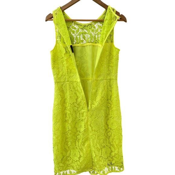 J Crew Collection Neon Yellow Full Lace Cocktail Shift Dress Size 6 - Picture 7 of 12